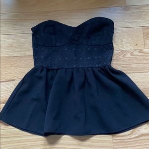 Black Strapless Peplum Top